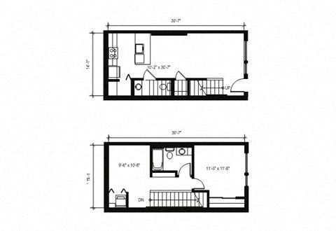 Floor plan for 1 bed, 1.5 baths, 903 sqft